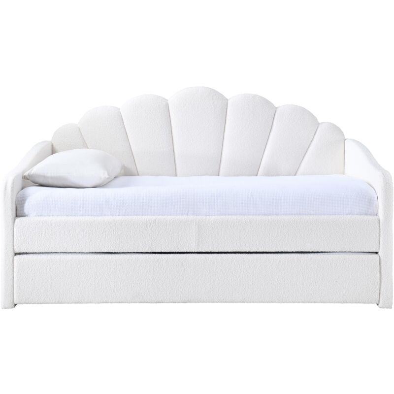 Mobilier Deco - queen - Lit gigogne en tissu bouclette blanc écru 90x190 cm