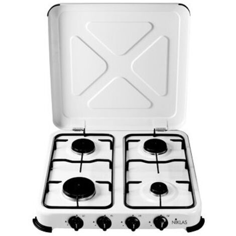 Quemador de gas de 4 fuegos 52x52x10 cm – Acero porcelánico blanco – Tapa abatible
