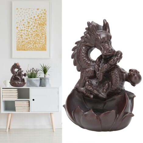 Quemador de incienso con forma de dragón y efecto de reflujo de humo de cerámica roja - decoración de interiores con base cónica (6,3 x 4,7 pulgadas)