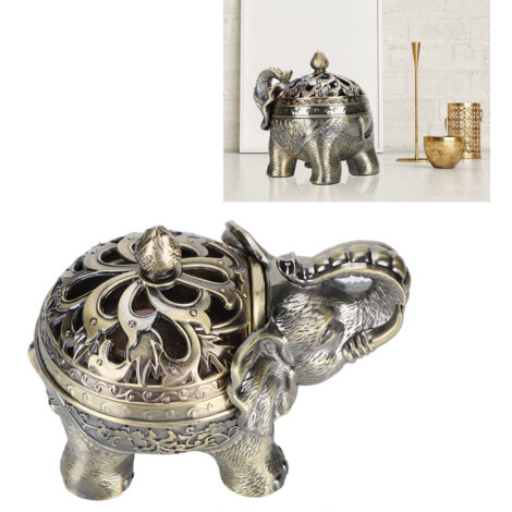 Quemador de incienso de aleación de zinc para decoración del hogar y aromaterapia – elefante de bronce – 16 x 13 x 11 cm