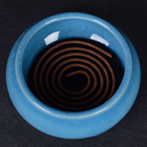 Quemador de incienso de cerámica azul hielo con tapa: diseño tradicional de cerámica hecho a mano, ideal para yoga, meditación y como elemento decorativo.