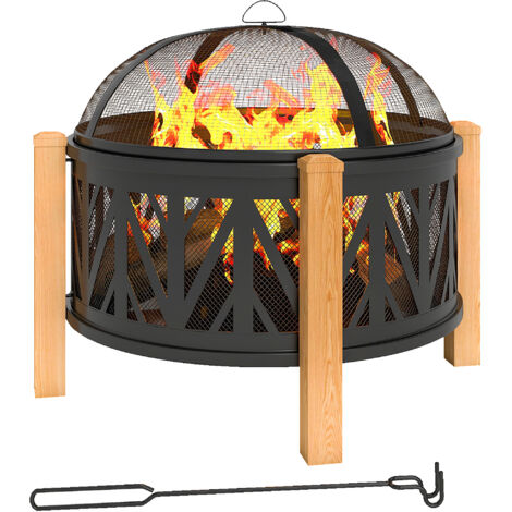 Quemador de leña 2-en-1 Ø75 x 58 cm brasero con protector de chispas atizador parrilla para asar negro