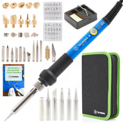 Quemador de leña 39en1 Techrebal "Blue Jet" TBJ60W con potenciómetro de 60W (Soldador, 29 puntas, soporte para esponja y estuche)