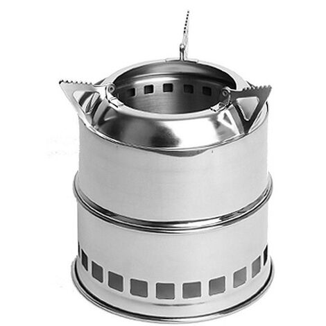 Quemador de madera plegable para acampar, quemador de madera portátil de acero inoxidable para cocinar al aire libre, calentador de madera para senderismo, pesca, Picnic, barbacoa (Plata)