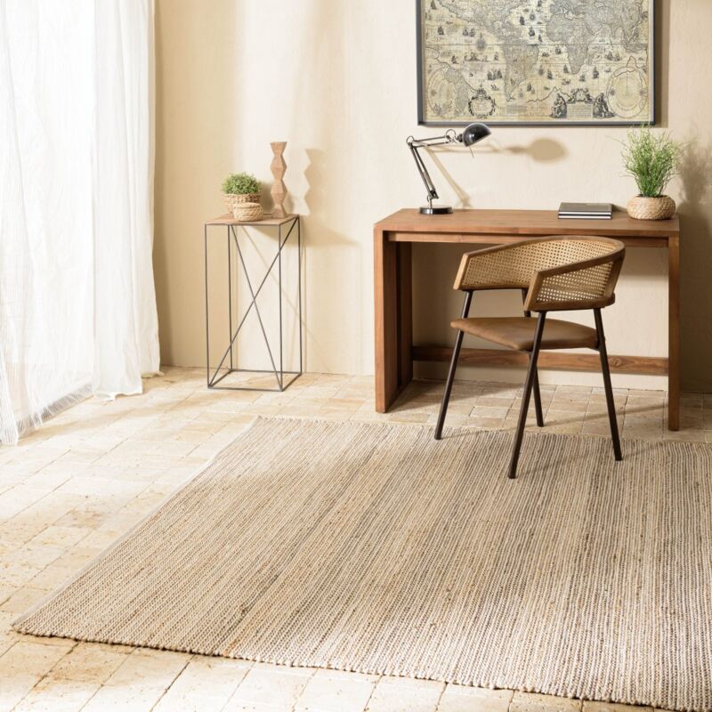 Macabane - quentin - Tapis rect. 160x230cm jute et coton couleur sable/ivoire/noir
