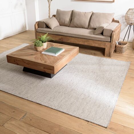 QUENTIN - Tapis rect 200x290cm en laine tissée couleur blanc/gris