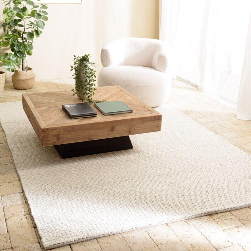 Macabane - quentin - Tapis rectangulaire 160x230cm en laine tissée couleur écru