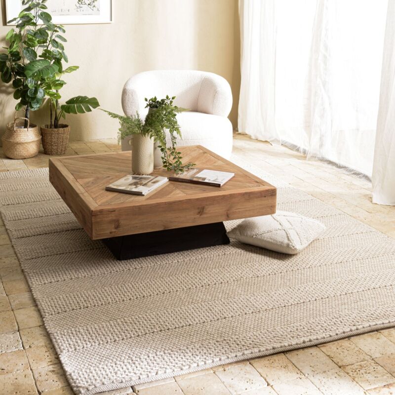 Macabane - quentin - Tapis rectangulaire 160x230cm en laine tissée couleur lin