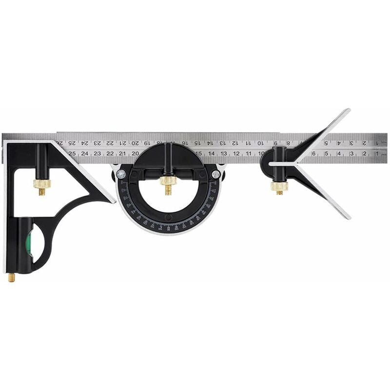 Querre combinée de 300 mm - Métrique - Équerre combinée en métal univers et précise avec butée et outil de traçage - Outil de mesure professionnel