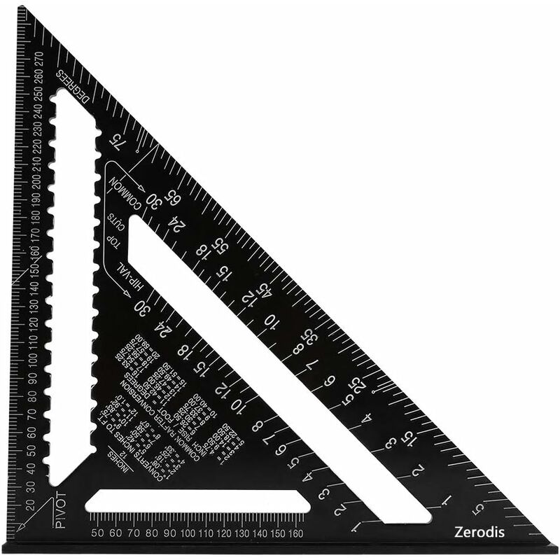 BDD - querre Triangle Règle d'Angle Rapporteur Outil de Mesure en Alliage d'Aluminium de Haute Précision 12 Pouces, Noir