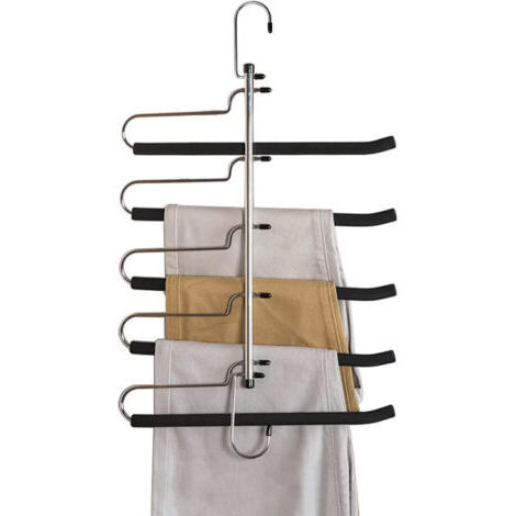 Questo appendiabiti ultra resistente e salvaspazio è adatto per pantaloni, jeans e altri indumenti. È dotato di un cuscinetto in schiuma antiscivolo a 5 strati. Un organizer per armadio in metallo di 