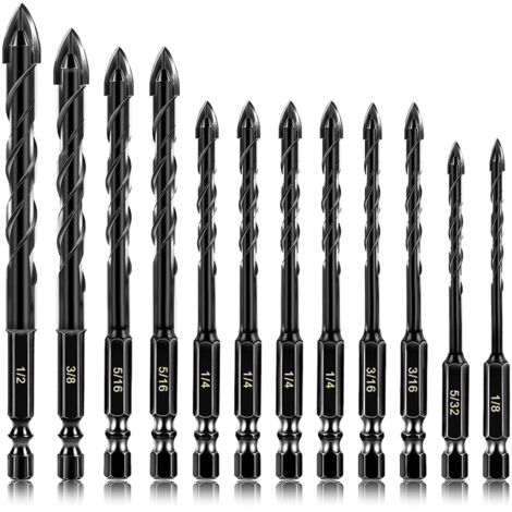 Questo set di 12 punte da trapano è ideale per lavori di muratura su cemento, vetro e ceramica. Permette di forare calcestruzzo, legno e vetro e si distingue per la sua durata e versatilità.