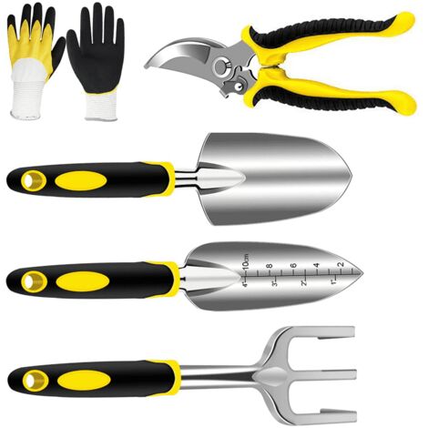 Questo set di cinque attrezzi da giardinaggio, che comprende un potatore, una paletta, una cazzuola, un rastrello e guanti da giardinaggio, è un regalo perfetto per gli appassionati di giardinaggio.