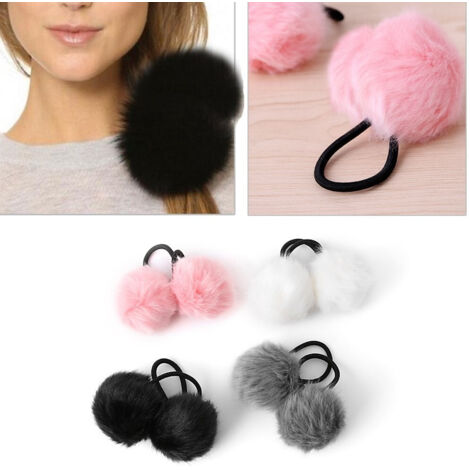 Queue De Cochon 2 Boules Fourrure Pom Poms A05 élastique Coloré Fille