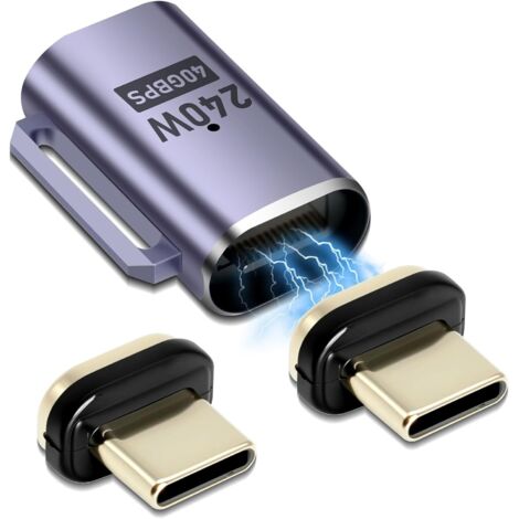 Quevati 1 Magnetisches Ladegerät mit 2 Adaptern, 24-poliger USB4-Stecker auf Buchse, 240 W, 48 V/5 A, 8K-Videoübertragung bei 60 Hz, Datenübertragung mit 40 Gbit/s
