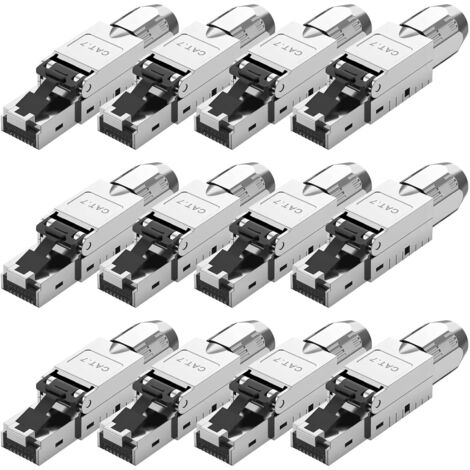 Quevati Cat 7 RJ45 Werkzeuglose Netzwerkverbinder für LAN-Kabel, vollständig geschirmt, STP, 10 Gbit/s, kompatibel mit Cat 7-Kabeln, Cat 7 LAN-Stecker für Ethernet, AWG 22-24 (12)
