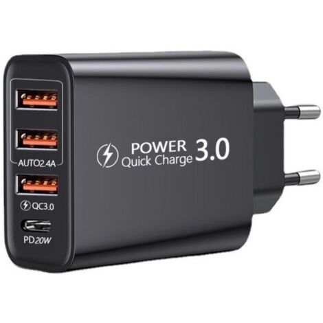 Quick Charge 3.0 Chargeur Secteur USB et Câble USB C,QC 3.0 30W/6A 4 Ports Chargeur Mural Rapide Adaptateur Secteur USB Multiple Universel pour Samsung Galaxy S10/S9/S8 Plus/Note 8,Huawei