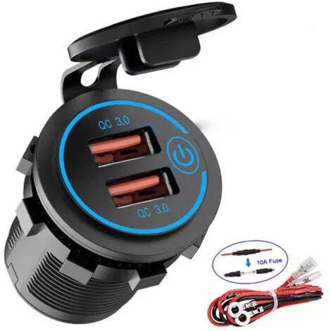 Quick Charge 3.0 USB-Autoladebuchse, Schnellladeadapter mit Schalter, 12 V/24 V, 36 W, Dual QC3.0 USB für Marine, Boot, Motorrad, LKW (Blue1)