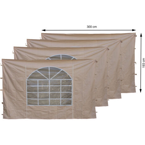 Quick-Star – Côtés de pavillon 4 pièces avec fenêtres en PVC 300x193cm – Polyester sable/beige – Fixation par œillets et anneaux inclus