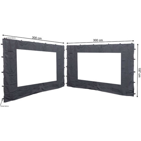 Quick-Star – Panneaux latéraux pour pavillon 3x3m – 2 pièces 300x197cm – Polyester anthracite RAL 7012 avec fenêtres PE translucides – Fixation Velcro