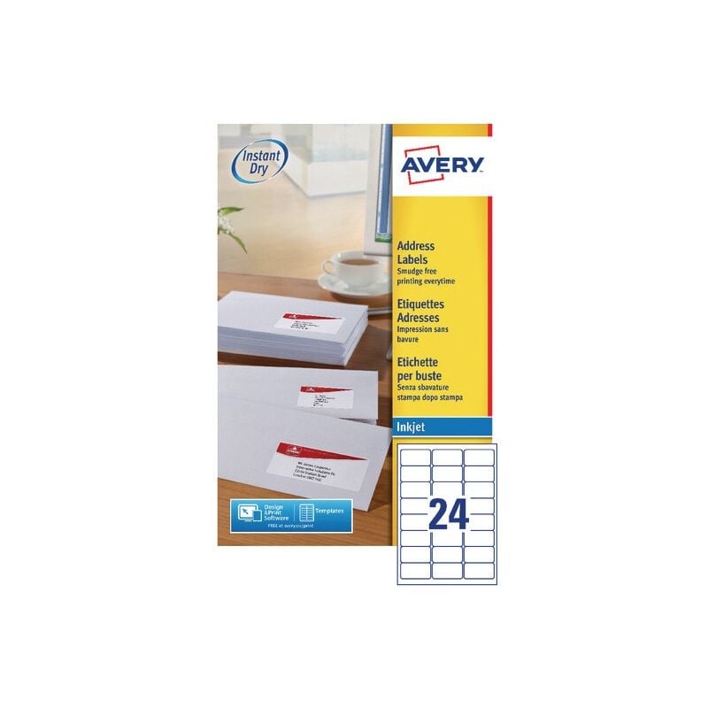 Avery - J8162-25 Inkjet Labels 99.1X33.9 (Pack-25) - White