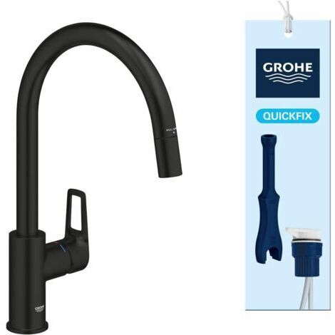 QuickFix Start Loop - Robinet de Cuisine monocommande pour évier, avec douchette extractible – Pivotant à 360°, Noir Mat, 305562430