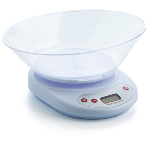 QUID balanza digital cuenco plastico 5 kg , Báscula PP con cesto QD Composición: Plástico Pantalla LCD 4 x 1,5 cm Capacidad: 5 kg. / 11 lb Precisión mínima pesada d