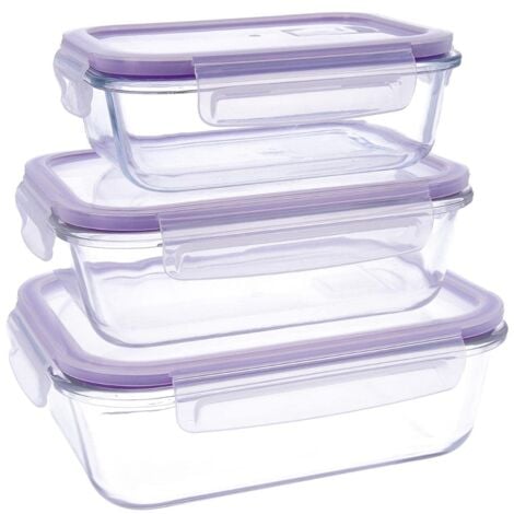 Quid Frost Set di 3 contenitori ermetici per alimenti con coperchio, rettangolari, con valvola per microonde, senza BPA, in vetro