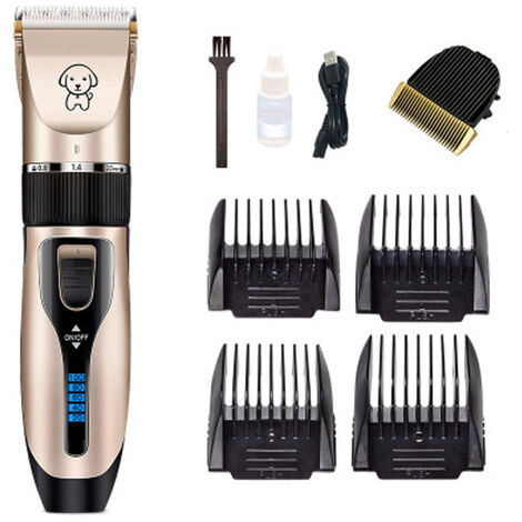 Quiet Dog and Cat Clippers - Professional Pet Hair Trimmer - Rechargeable Cordless Hair Trimmer - with 11 Accessories (Gold)