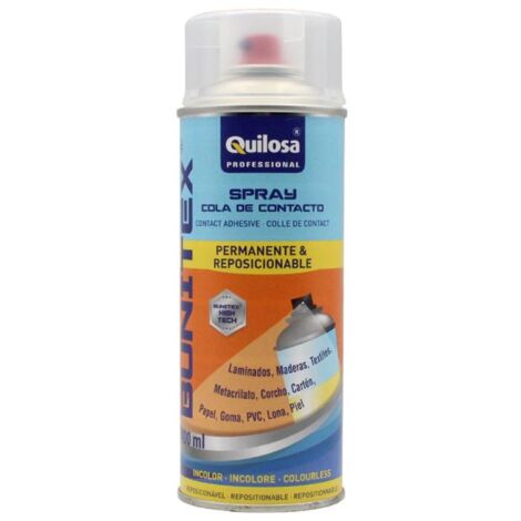 QUILOSA bunitex spray 0.4l transparente bote , Bunitex spray transparente 400 ml Quilosa Adhesivo de alta calidad para la adhesión tanto permanente como temporal Se adhiere