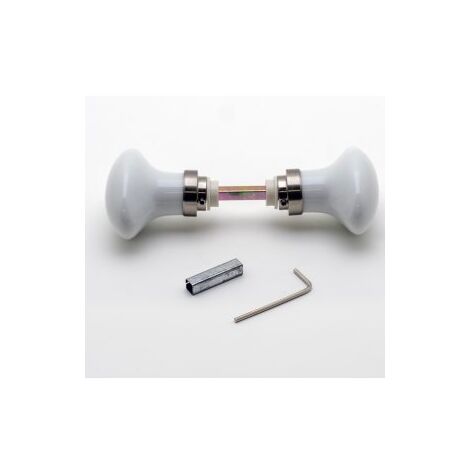 Quincadeco – Bouton double en porcelaine blanche – Base nickel – Compatible portes anciennes avec serrure 40-65mm – Carré 6x90mm