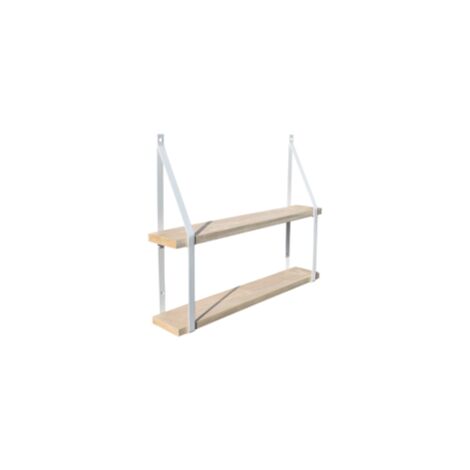 Quincadeco – Étagère murale double en peuplier massif 60 x 10 cm – Supports métal blanc 50 cm – Solution de rangement élégante pour salon et chambre