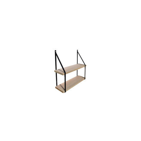 Quincadeco – Étagère murale double peuplier 60 x 19 cm – Supports métal noir 50 cm – Fabrication française – Charge maximale 30 kg