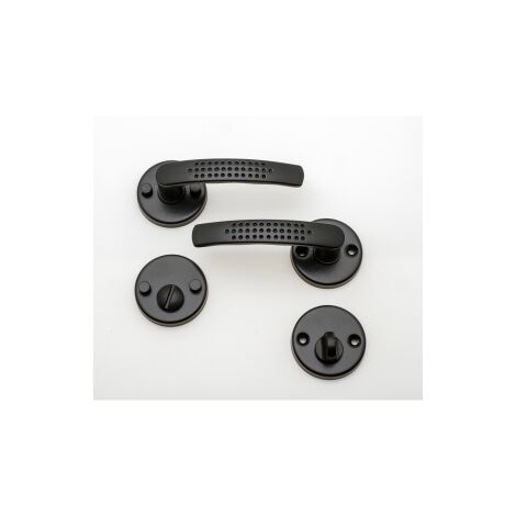 Quincadeco – Poignée de porte d'intérieur en aluminium noir sur rosace ronde – Finition époxy – Compatible portes 38-44mm – Blocage par vis pointeau