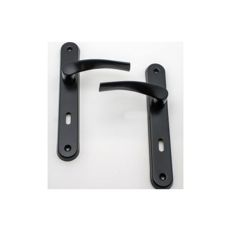 Quincadeco – Poignée de porte intérieure Coralie noir – Aluminium époxy – Entraxe 195mm – Épaisseur 38 à 46mm – Lot de 2 poignées et plaques trou clé
