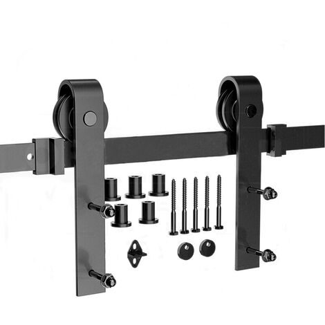 Ensemble de poulies de rail de suspension de porte de grange de 183 cm pour porte coulissante (crochet d'épée) ensemble de porte simple noir