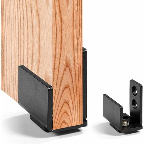 SOLEIL Quincaillerie fixée au mur avec guide de porte de grange coulissante en acier au carbone noir pour guidage au sol pour usage intensif avec vis（1 pcs）