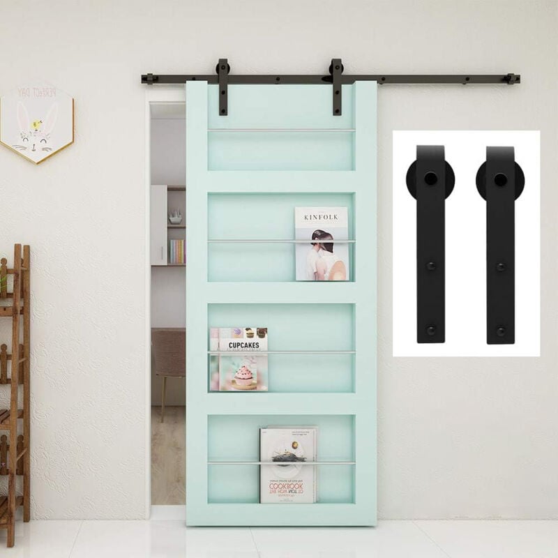 Quincaillerie Kit de Rail pour Porte Coulissante Rail de Porte pour Porte Simple Armoire de Rangement Meubles tv Noir - 5FT/150CM