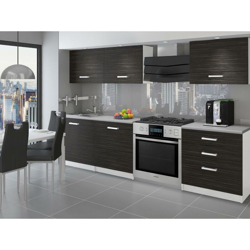 

QUINCY | Cocina lineal modular completa L 180 cm 6 piezas | Plan de trabajo INCLUIDO | Conjunto de muebles de cocina modernos - Ébano