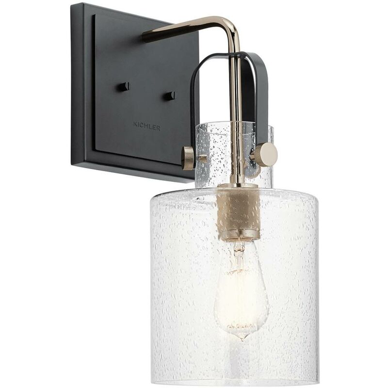 Image of Quintatesse Wall Lamp Kitner E27 40W Acciaio, nichelato lucido Vetro vescicale trasparente l: 25,7 cm h: 42,1 cm b: 18 cm Dimmabile