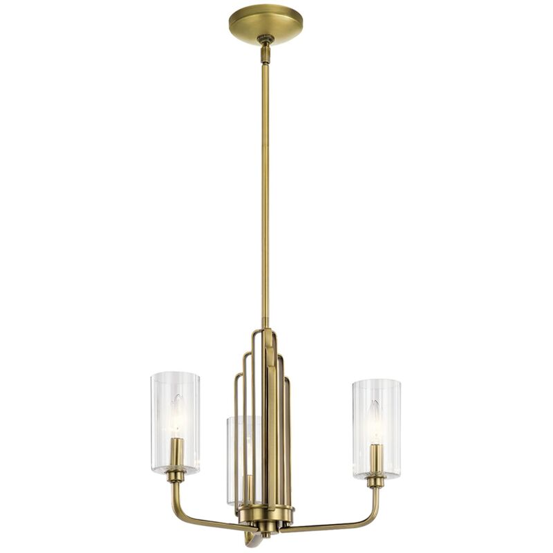 Image of Lampadario Contemporaneo Kimrose Acciaio Ottone Spazzolato Vetro 3 Luci E14