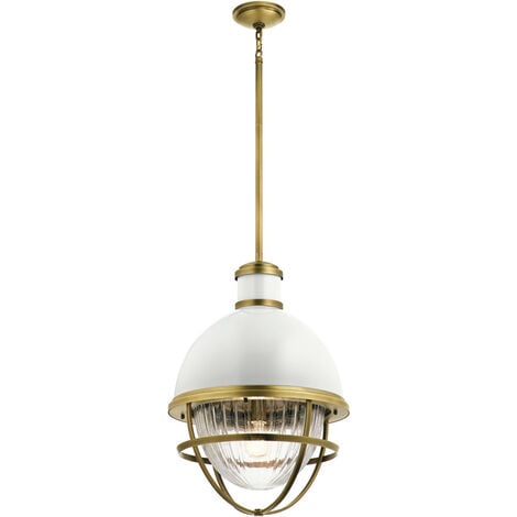 Quintiesse Kichler Tollis Globe Pendant Ceiling Light Natural Brass & White