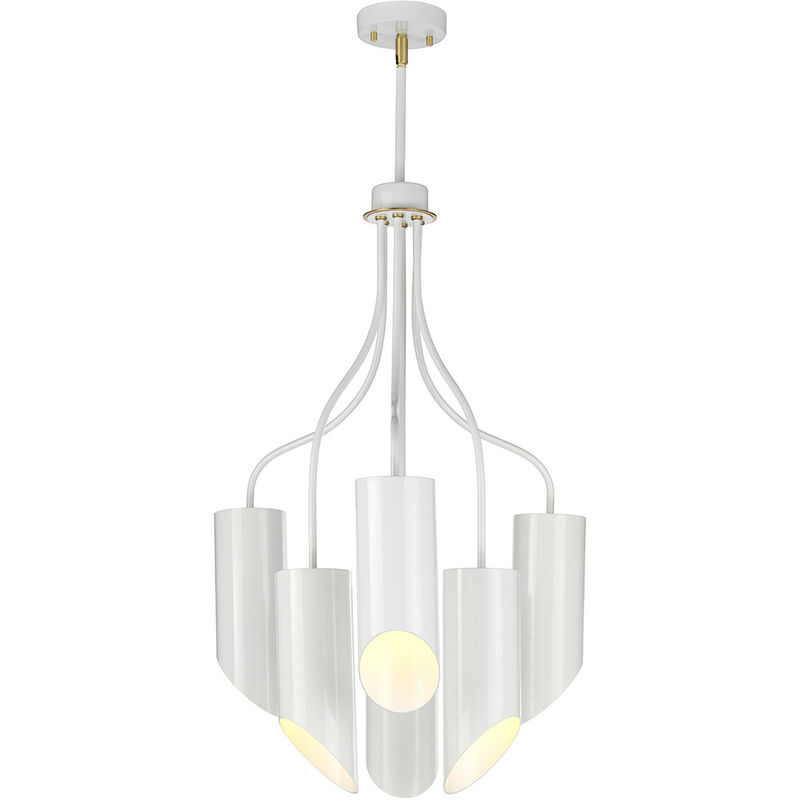 Quinto - 6 Light Multi Arm Ceiling Pendant White Aged Brass, E27 - Elstead