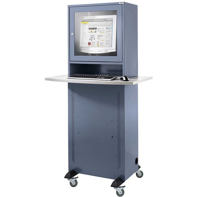 QUIPO Armoire pour ordinateur - avec plateau en mélaminé - gris bleu - Coloris corps: bleu-gris RAL 7031