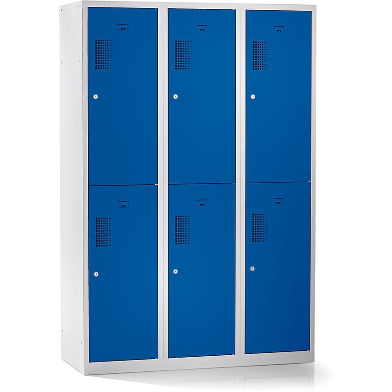 Vestiaire à 6 compartiments, largeur 1200 mm - h x p 1800 x 500 mm, bleu gentiane - Coloris des portes: Bleu gentiane ral 5010