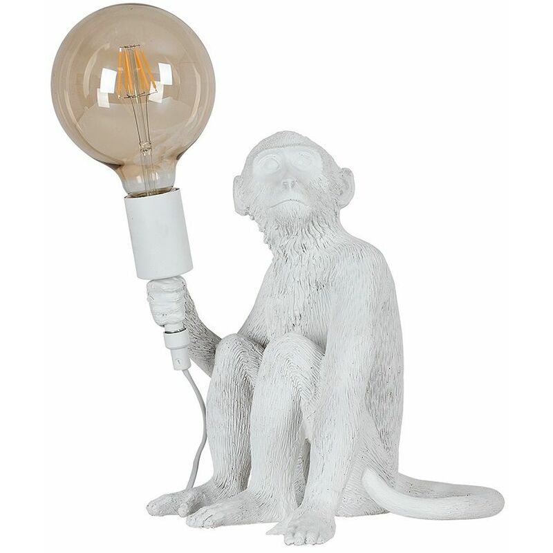 Monkey Holding Bulb Table Lamp Bedside Light Lounge Lighting - White - No Bulb