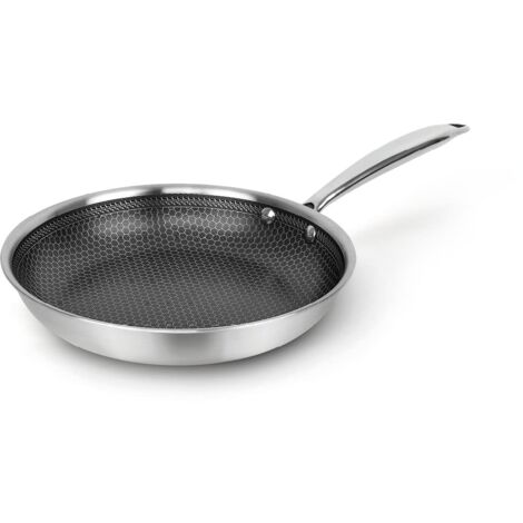 Qulinart by Brandt, Padella in acciaio inossidabile Triply, rivestimento a nido d'ape antiaderente e antigraffio, tutti i fuochi inclusi induzione, senza PFOA o coperchio, argenteo... (24 cm)