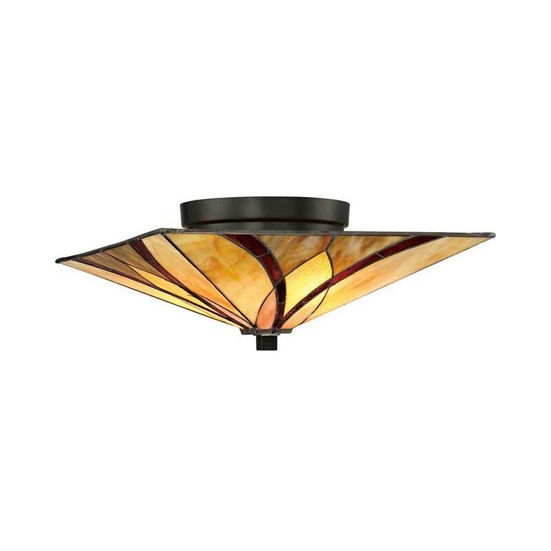 Elstead Lighting - Elstead Asheville - 2 Light Ceiling Flush Lamp Bronze, Tiffany Glass, E27