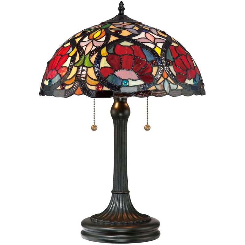 Elstead Tischleuchte Beistelllampe Wohnzimmerlampe Tiffany-glas Metall Bronze H 58, 4 Cm