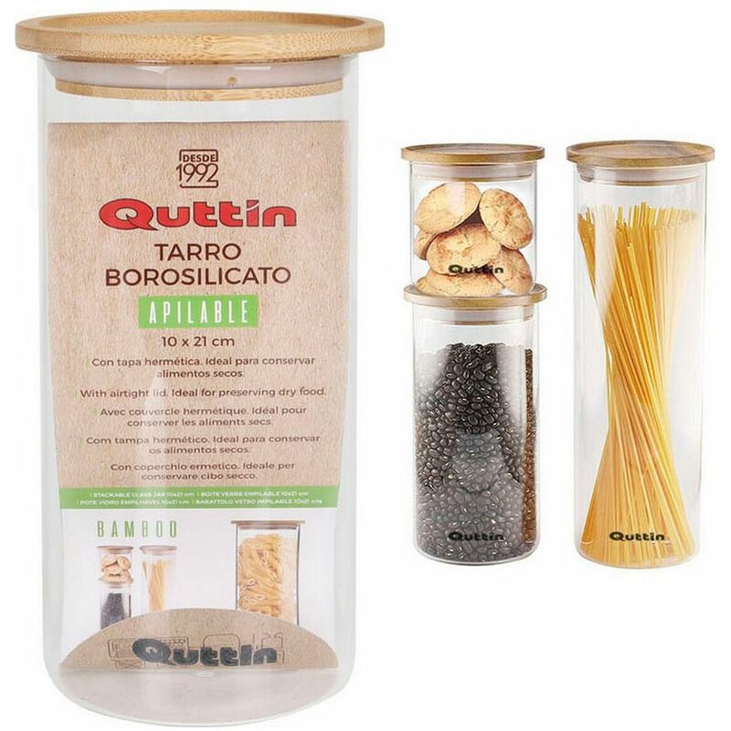 

Tarro Bambú Vidrio de Borosilicato Apilable (10 x 21 cm) - Quttin